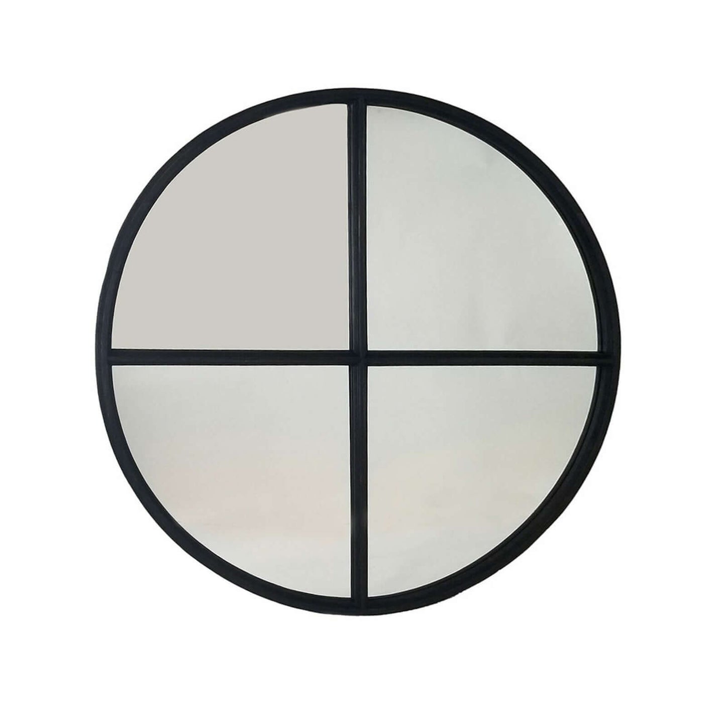Large Round Wood Vintage Wall Mirror in Black - Nuvé