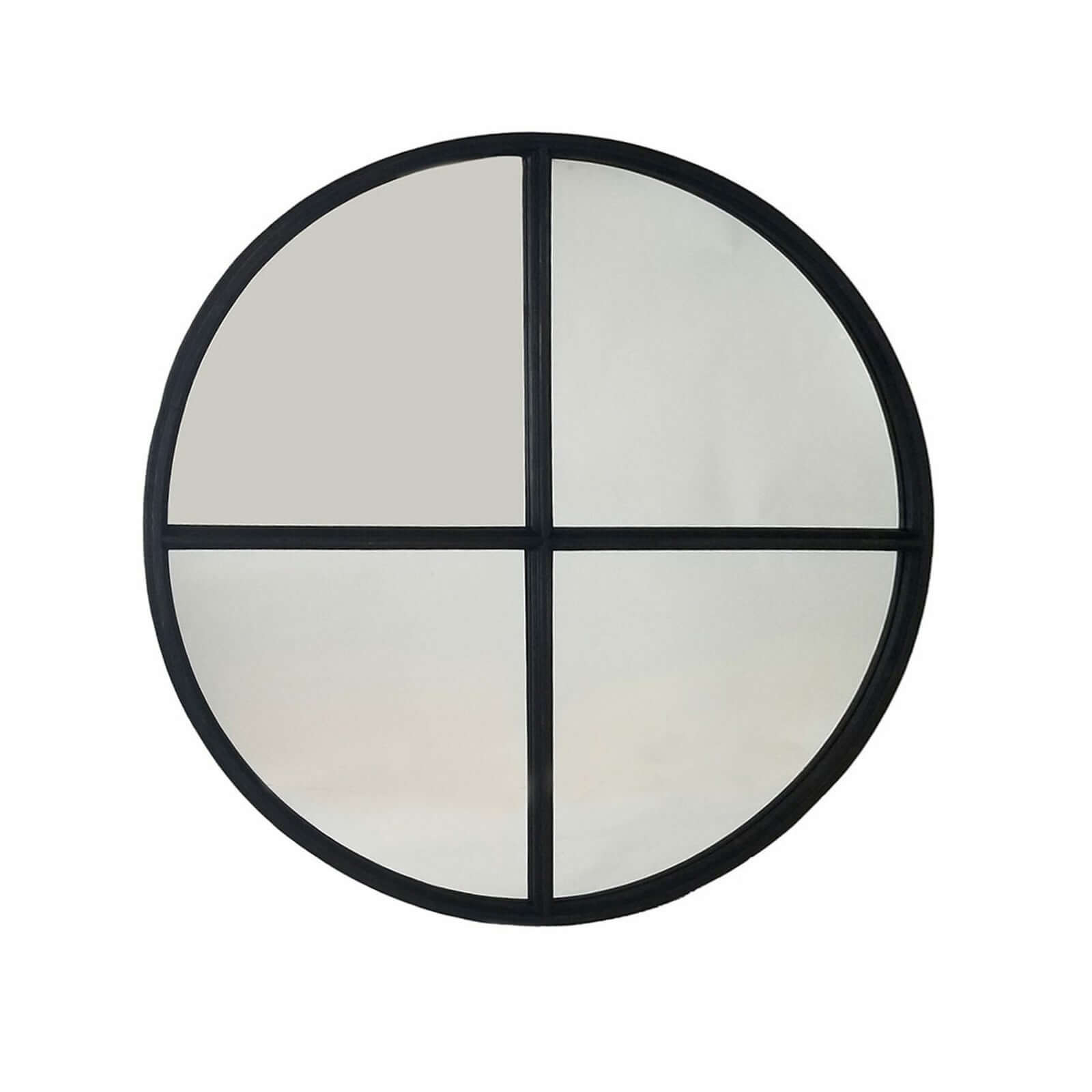 Large Round Wood Vintage Wall Mirror in Black - Nuvé