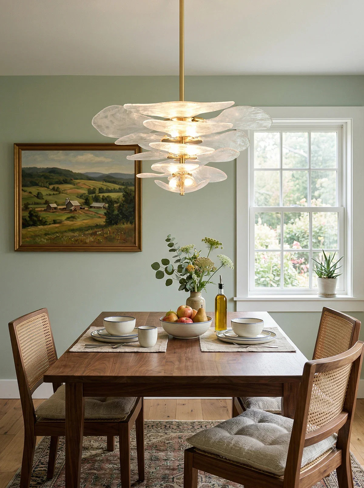 Leaf-Shaped White Textured Glass Chandelier