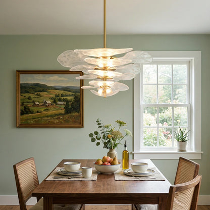 Leaf-Shaped White Textured Glass Chandelier