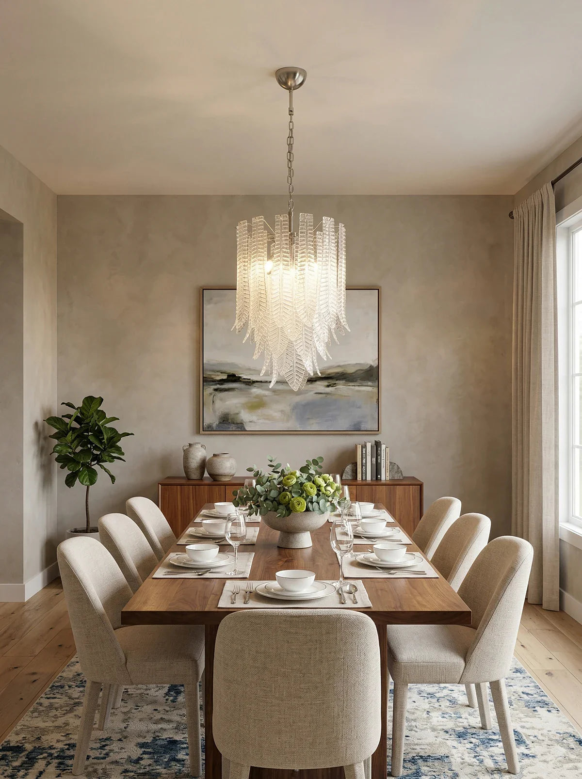 Leaf-Textured Layered Glass Chandelier