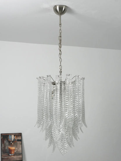 Leaf-Textured Layered Glass Chandelier