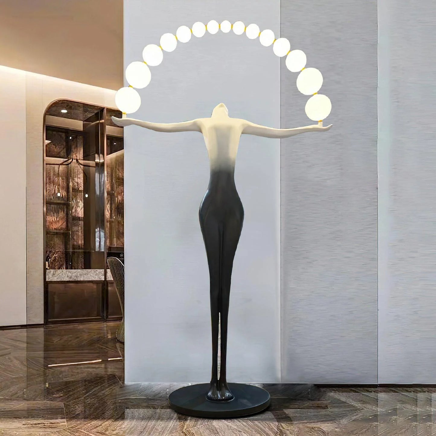 Korewolamp Liberty sculpture floor lamp with detailed statue design and tall, modern metal stand for living room lighting.