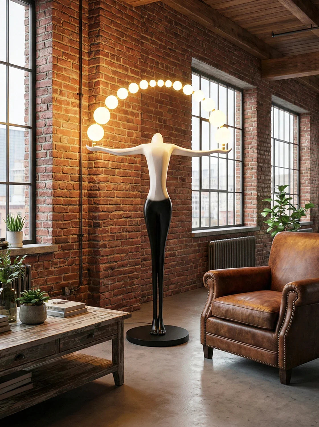 Liberty sculpture figure floor lamp by korewolamp featuring a detailed sculptural base and a tall, elegant lighting shade.