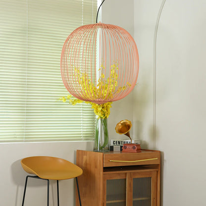 Korewolamp lightweight spokes-shaped cage pendant lamp hanging from ceiling, modern pendant light with airy design.