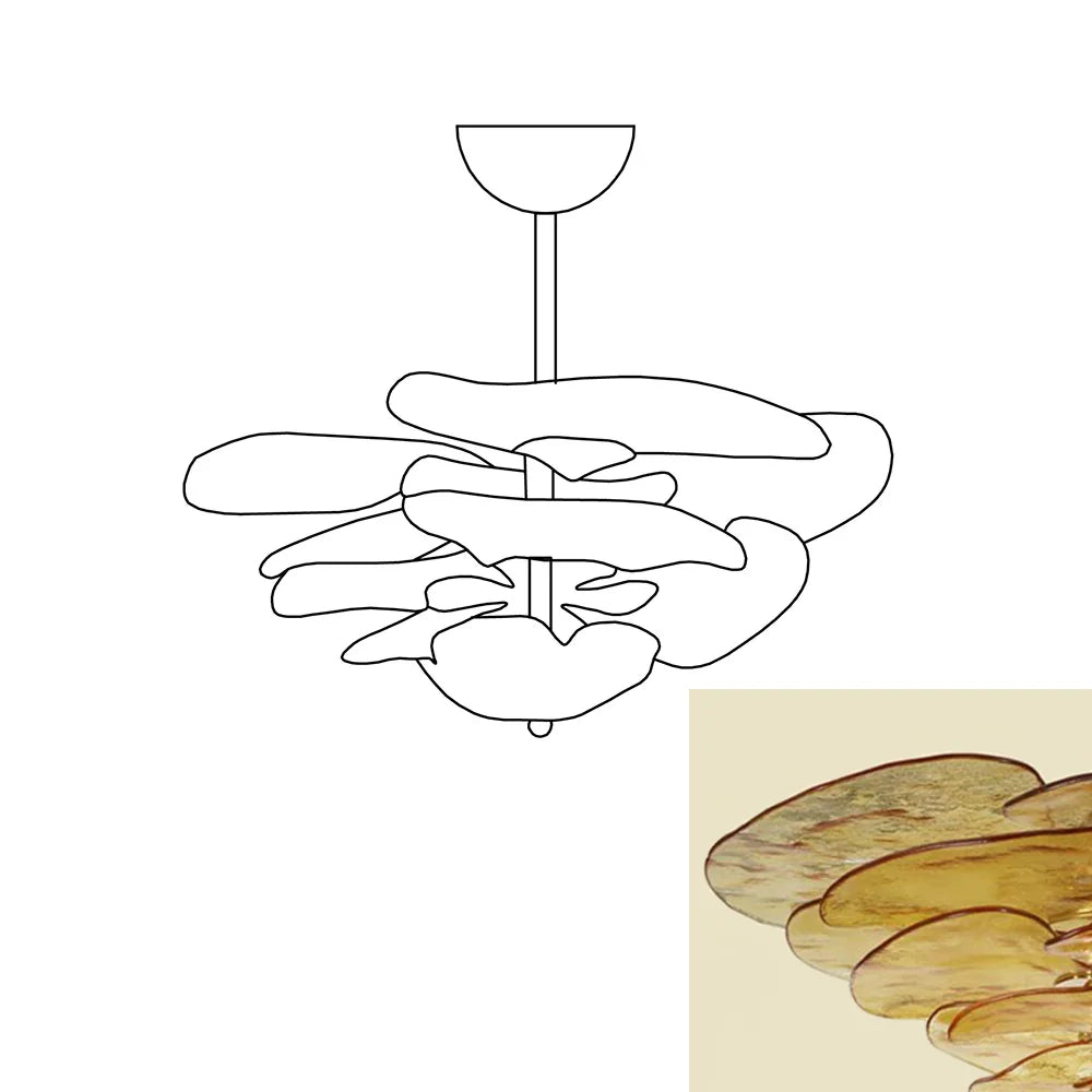 Leaf-Shaped Amber Textured Glass Chandelier - Nuvé