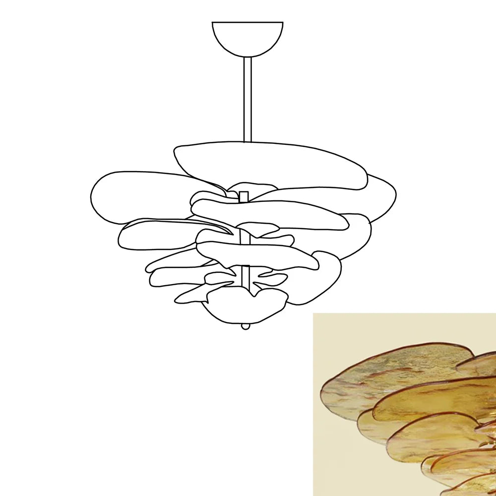 Leaf-Shaped Amber Textured Glass Chandelier - Nuvé