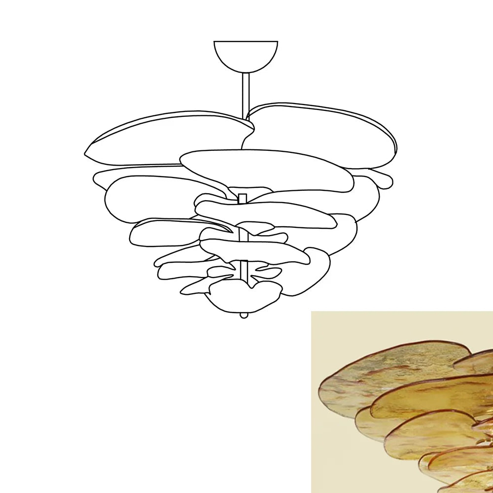 Leaf-Shaped Amber Textured Glass Chandelier - Nuvé
