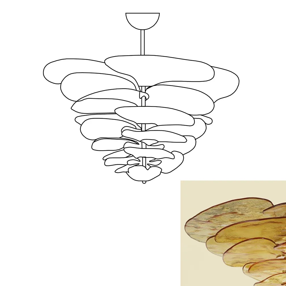 Leaf-Shaped Amber Textured Glass Chandelier - Nuvé