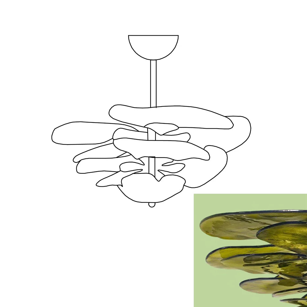 Leaf Shaped Green Textured Glass Chandelier - Nuvé