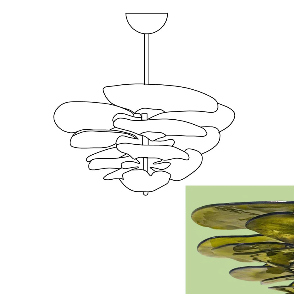 Leaf-Shaped Green Textured Glass Chandelier - Nuvé