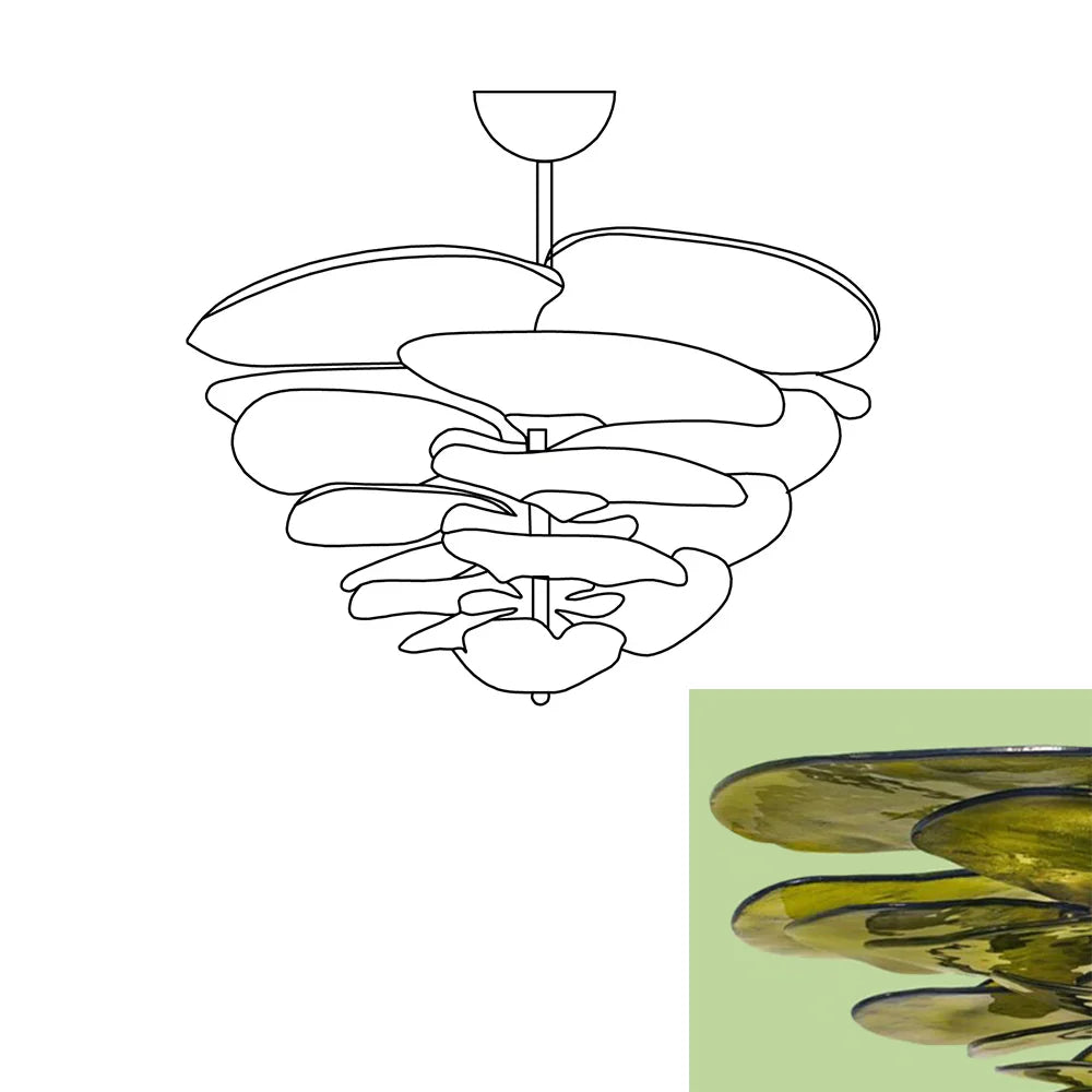 Leaf-Shaped Green Textured Glass Chandelier - Nuvé