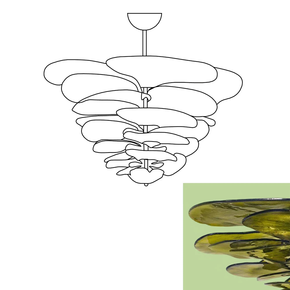 Leaf Shaped Green Textured Glass Chandelier - Nuvé