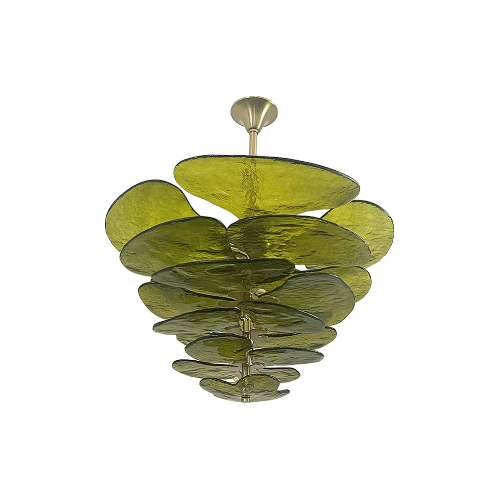 Leaf-Shaped Green Textured Glass Chandelier - Nuvé