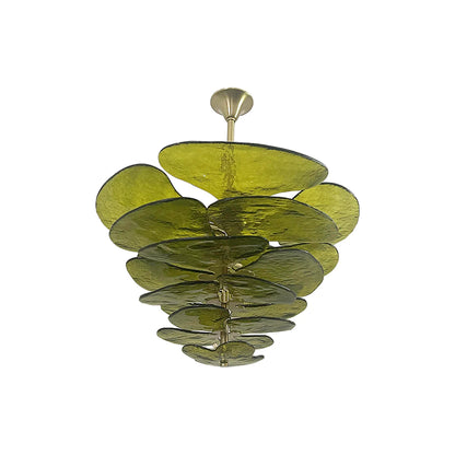 Leaf-Shaped Green Textured Glass Chandelier - Nuvé
