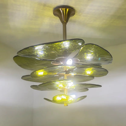 Leaf-Shaped Green Textured Glass Chandelier - Nuvé