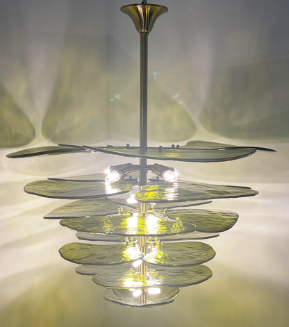 Leaf-Shaped Green Textured Glass Chandelier - Nuvé