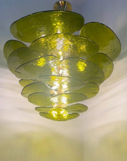 Leaf-Shaped Green Textured Glass Chandelier - Nuvé