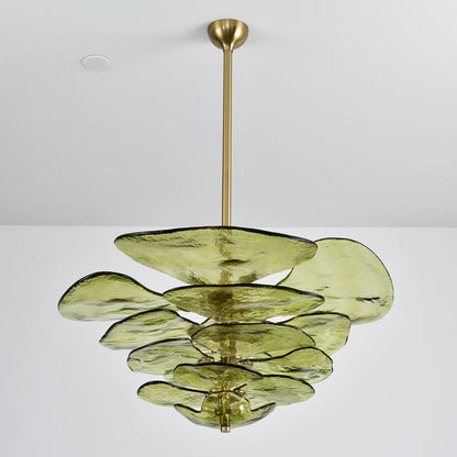 Leaf Shaped Green Textured Glass Chandelier - Nuvé