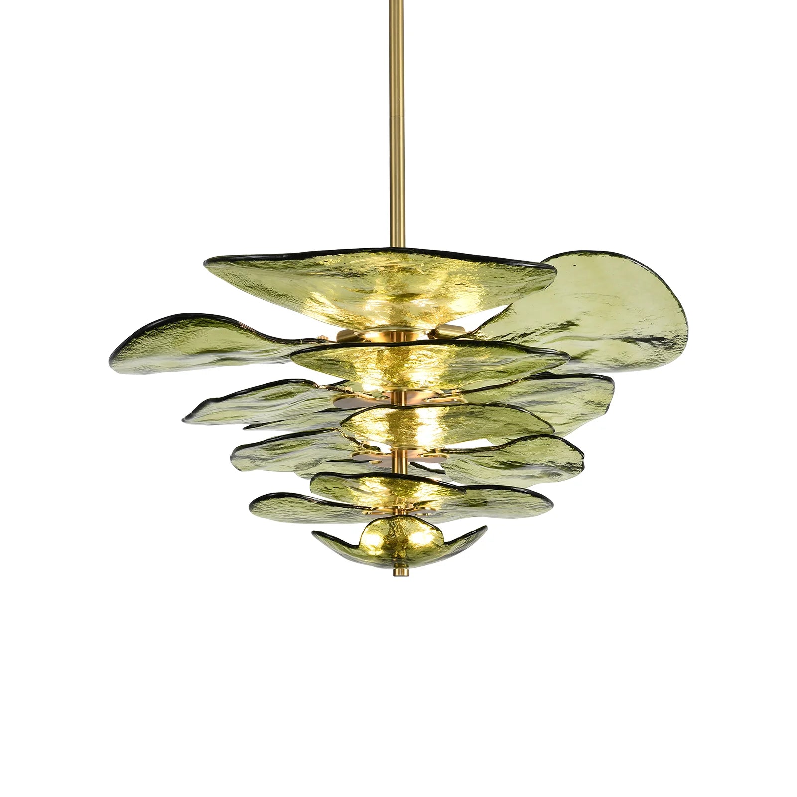 Leaf-Shaped Green Textured Glass Chandelier - Nuvé