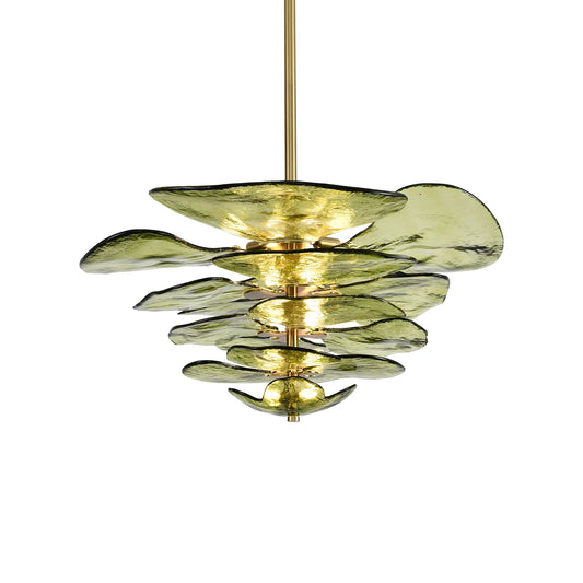 Leaf-Shaped Green Textured Glass Chandelier - Nuvé