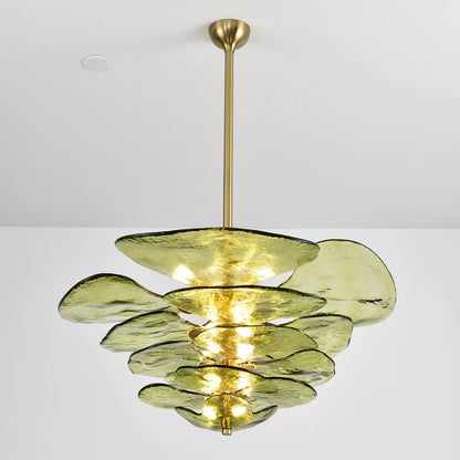 Leaf-Shaped Green Textured Glass Chandelier - Nuvé