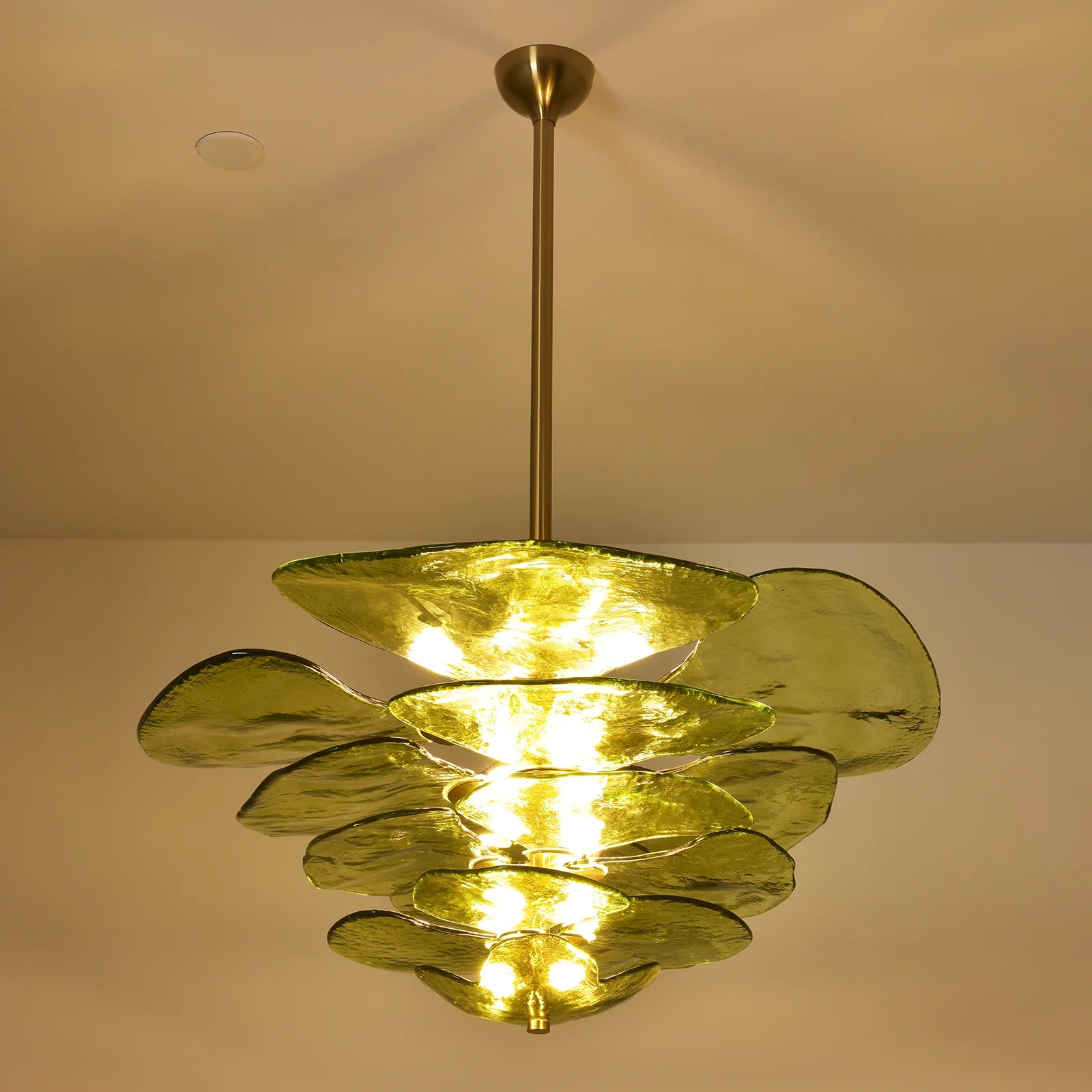 Leaf Shaped Green Textured Glass Chandelier - Nuvé