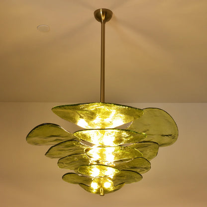 Leaf-Shaped Green Textured Glass Chandelier - Nuvé