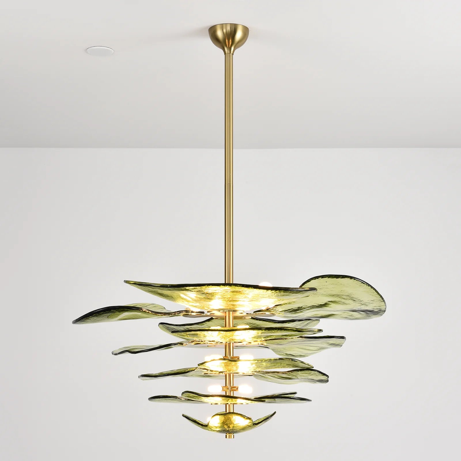 Leaf Shaped Green Textured Glass Chandelier - Nuvé