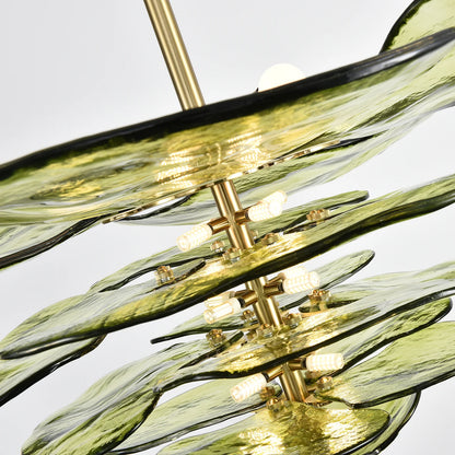 Leaf-Shaped Green Textured Glass Chandelier - Nuvé