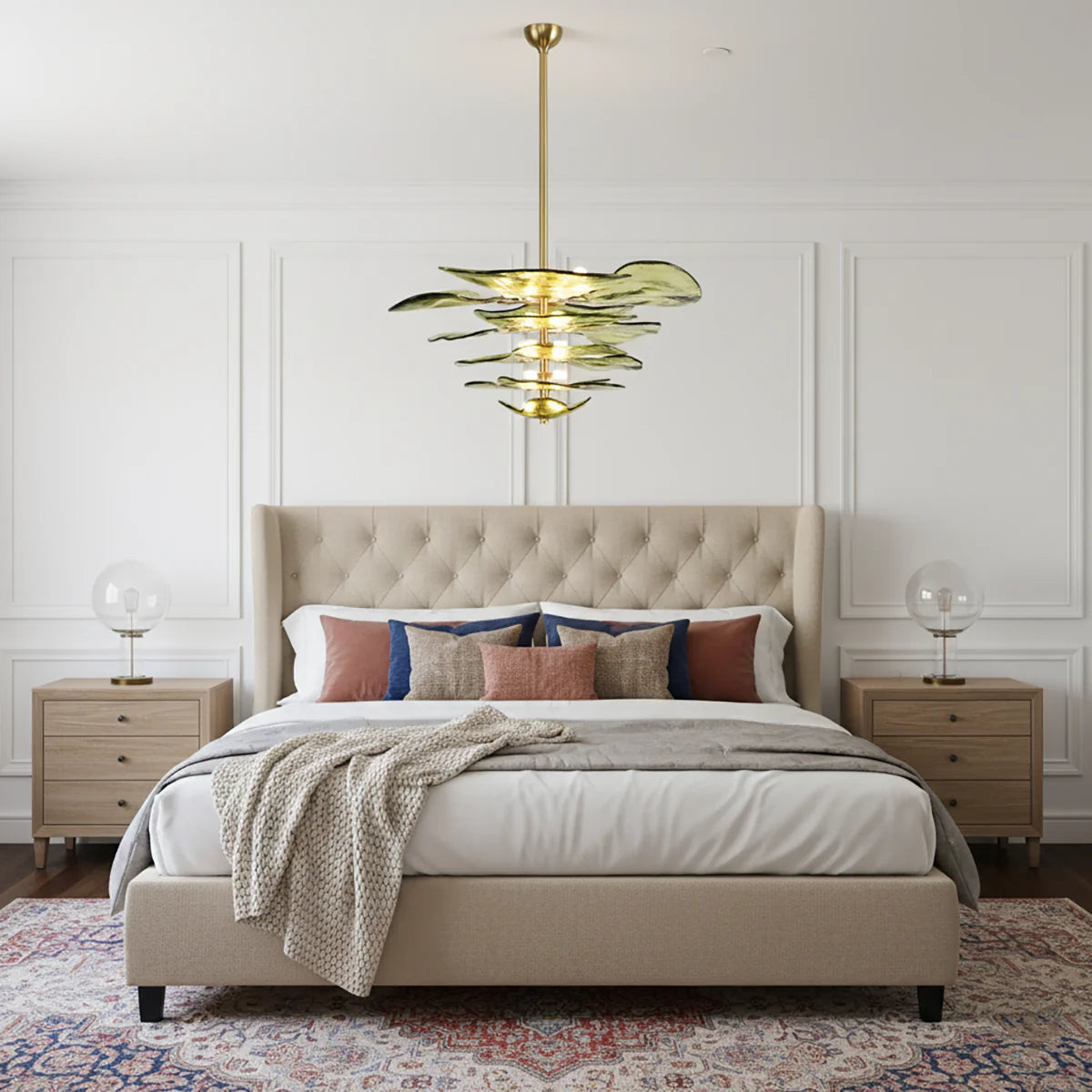 Leaf Shaped Green Textured Glass Chandelier - Nuvé