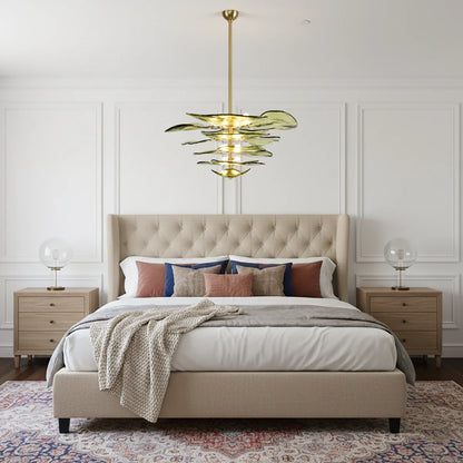 Leaf Shaped Green Textured Glass Chandelier - Nuvé