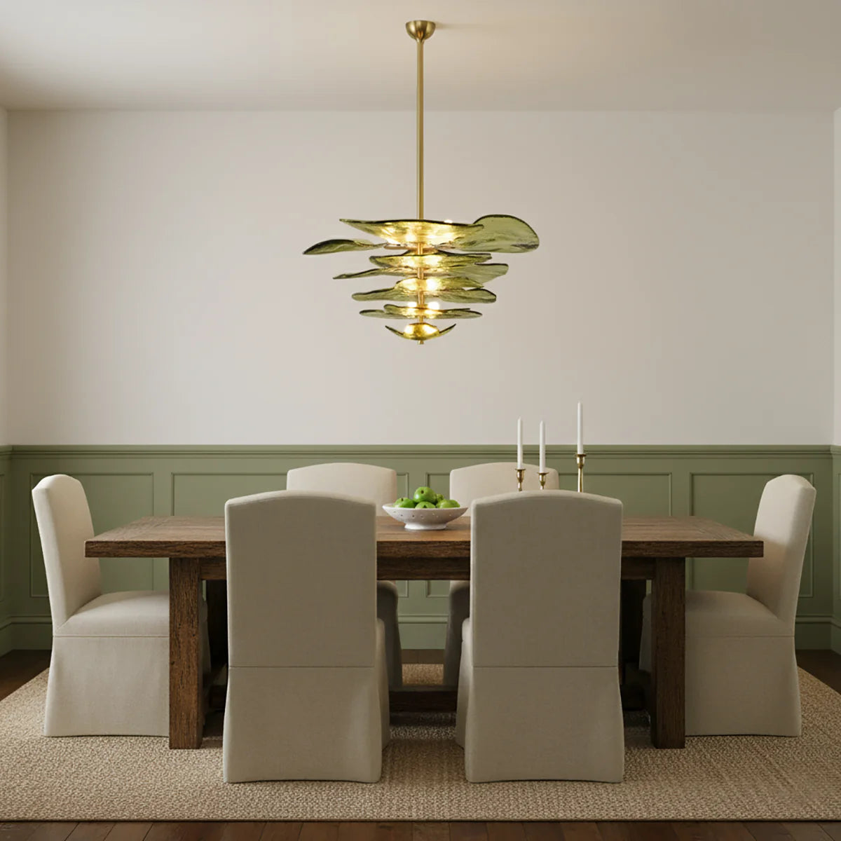 Leaf Shaped Green Textured Glass Chandelier - Nuvé