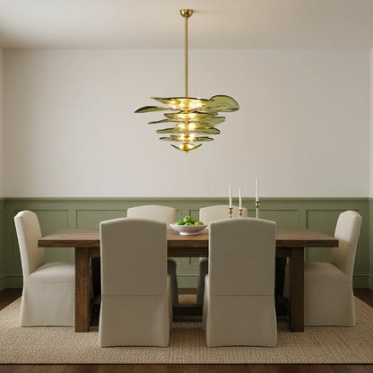 Leaf Shaped Green Textured Glass Chandelier - Nuvé