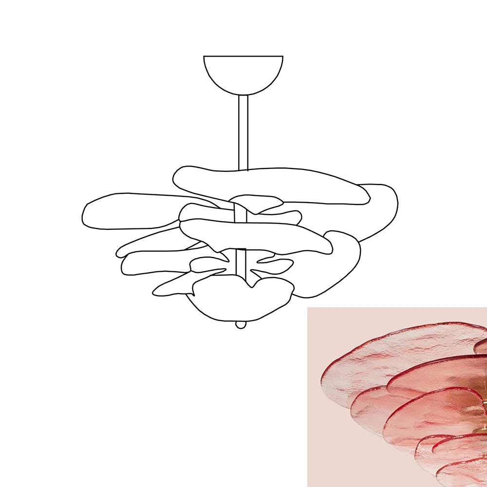 Leaf-Shaped Pink Textured Glass Chandelier - Nuvé