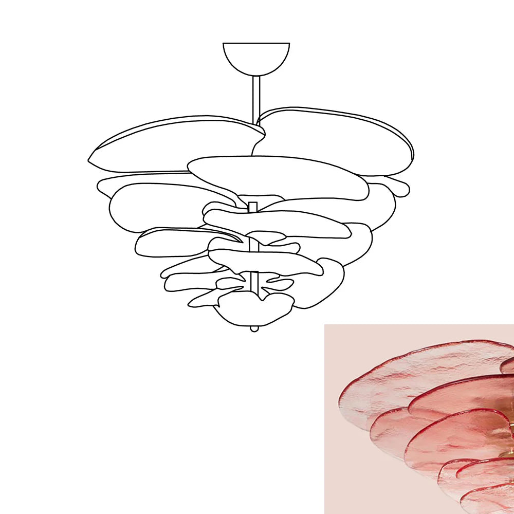 Leaf-Shaped Pink Textured Glass Chandelier - Nuvé