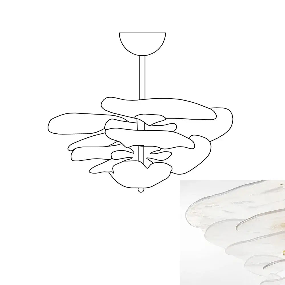 Leaf-Shaped White Textured Glass Chandelier