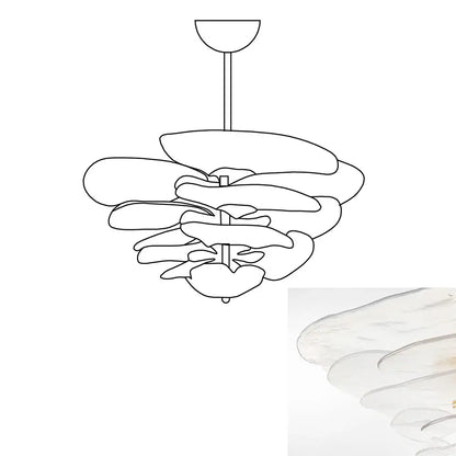 Leaf-Shaped White Textured Glass Chandelier