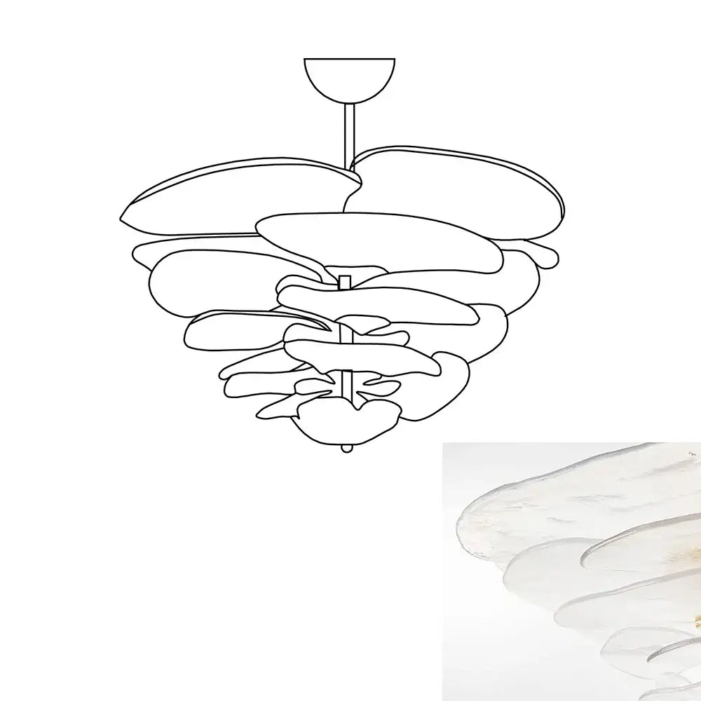 Leaf-Shaped White Textured Glass Chandelier