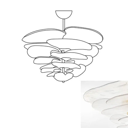 Leaf-Shaped White Textured Glass Chandelier