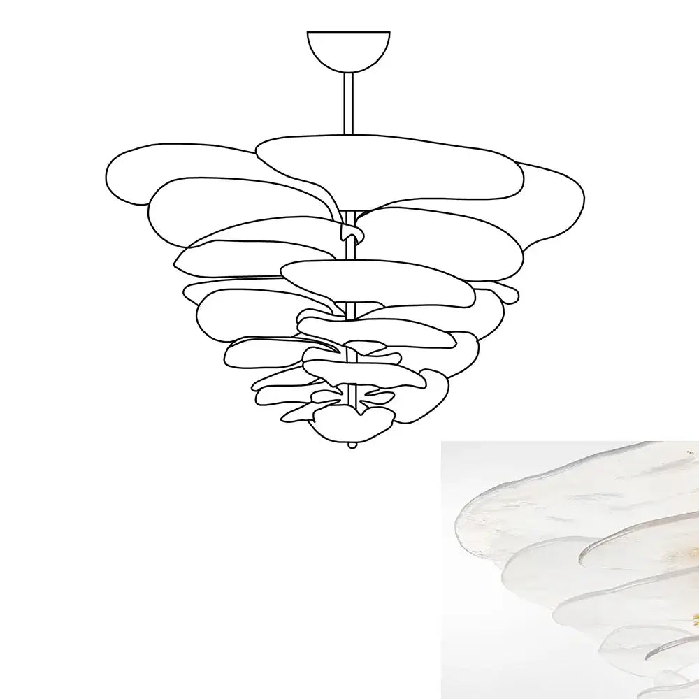 Leaf-Shaped White Textured Glass Chandelier