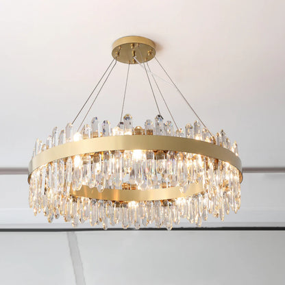 Round Luxury Crystal Column Chandelier