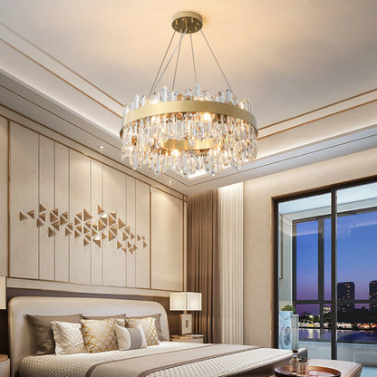 Round Luxury Crystal Column Chandelier