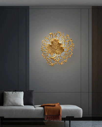 Leaf-Shaped Brass Biophilic Wall Lamp