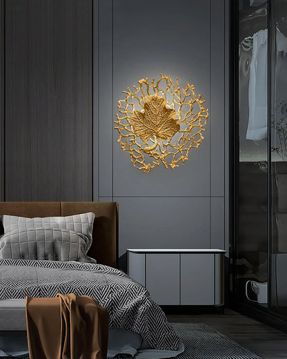 Leaf-Shaped Brass Biophilic Wall Lamp