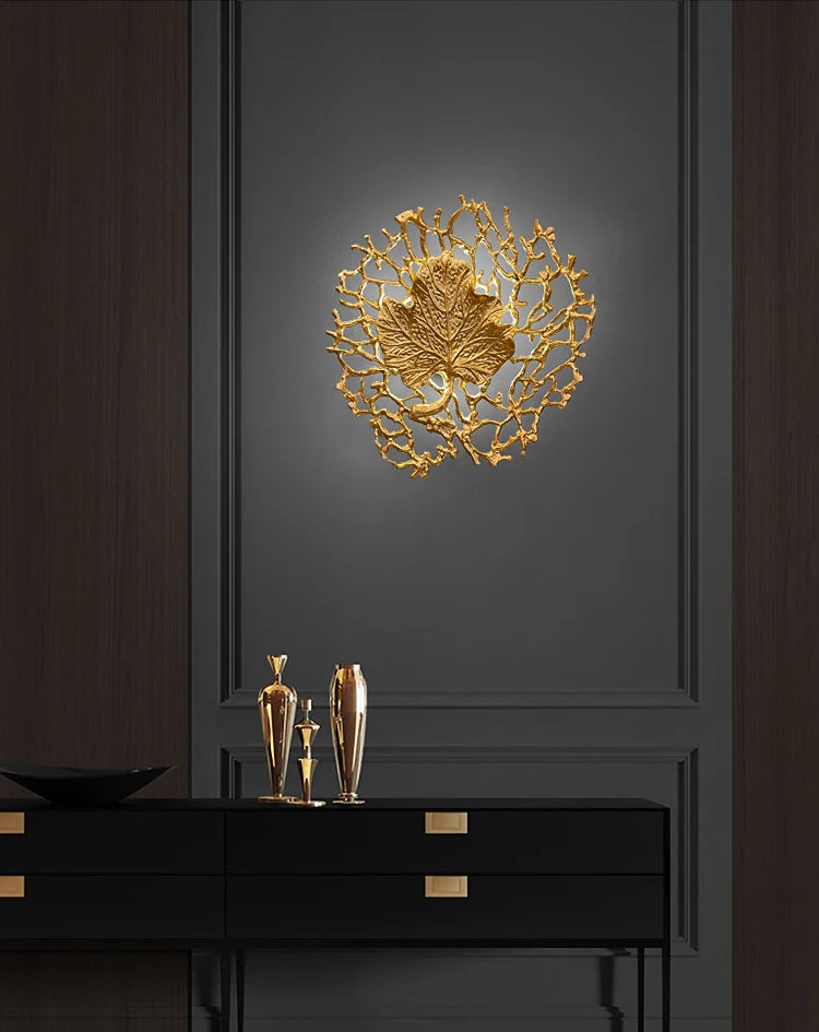 Leaf-Shaped Brass Biophilic Wall Lamp
