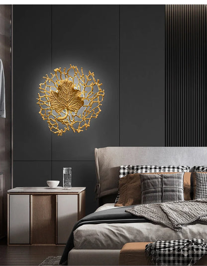 Leaf-Shaped Brass Biophilic Wall Lamp