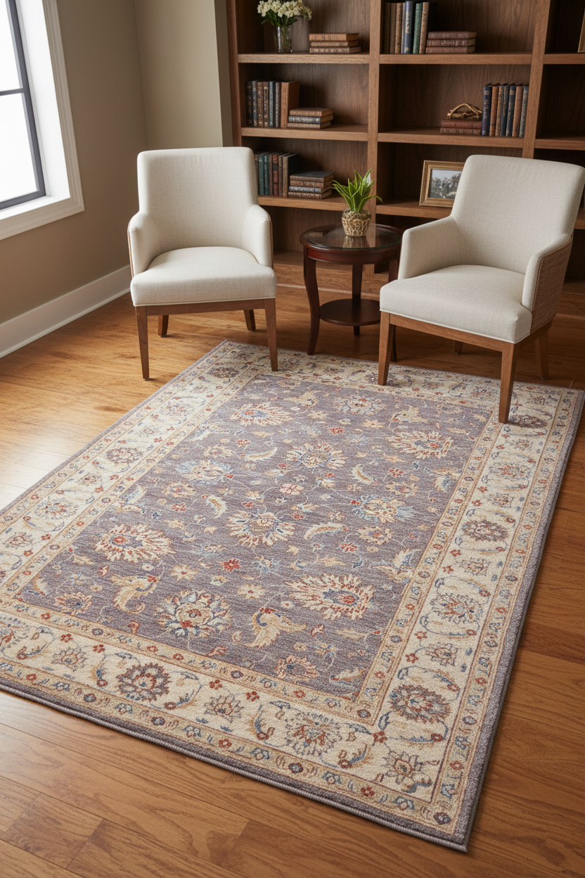 Chobi Farahan (4'00"x5'06") lavendar-gray/ivory