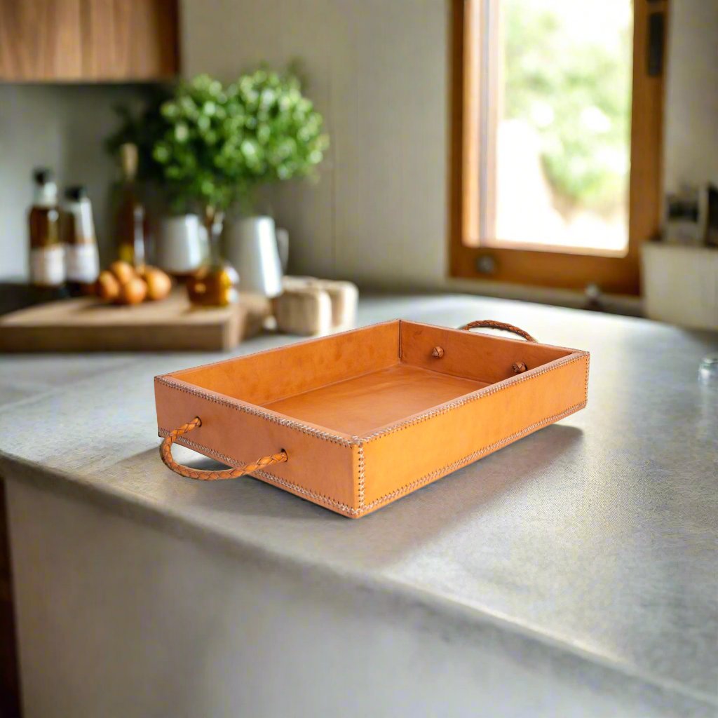 Mesa | Rectangle Ottoman Tray with Embroidered Handles - Nuvé