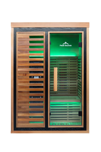 Peak Saunas Fuji 2-Person Full Spectrum Infrared Sauna with XL Medical-Grade Red Light Therapy & Smart WiFi App Control - Nuvé